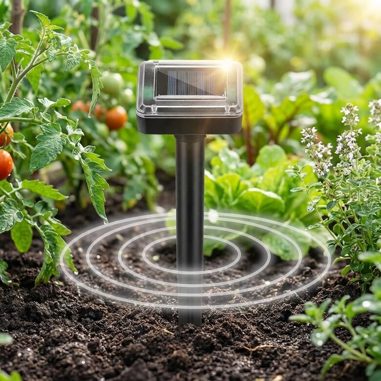 Kurmju, čūsku, grauzēju atbaidītājs ar ultraskaņu (darbojas no saules baterijām)